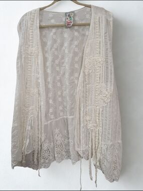 Johnny Was White Lace Cardigan Size L/Xl